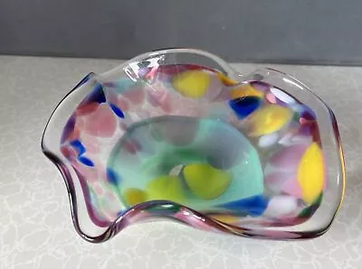 Langham Glass Norfolk Rainbow Handmade Frilled Edge Bowl 17cm X 19cm • £19.90