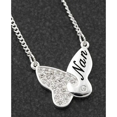 Mother's Day Gift Butterfly Necklace Silver Plated Nan Engraved Gift Boxed • £15.95