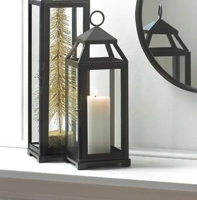 Black 15.5  Malta Candle Holder Lantern Lamp Outdoor Terrace Centerpiece Wedding • $38.76