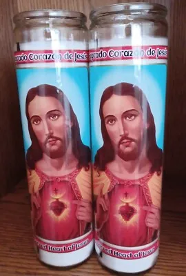 Sacred Heart Of Jesus. Unscented 2 X 8  Tall Prayer Vigil  Candles. Set Of Two   • $16.56