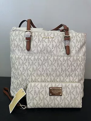 Michael Kors Bedford Large Pocket Tote With Matching Wallet Vanilla Purse • $34