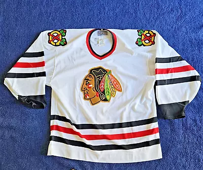 CCM Authentic Chicago Blackhawks NHL Hockey Jersey Vintage White Size 48 • $198
