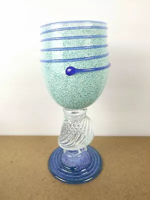 Signed Studio Art Glass Large Goblet Blown Applied Wrap   (item#b3) • $49.99