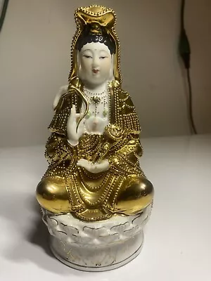 Vintage Kwan Jin Guanyin Statue(gold Accents) V-fine Cond!! Beautiful!! • $34.99