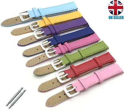 £4.39 • Buy Extra Soft Leather Watch Strap White Yellow Green Pink Blue Red Purple 8mm- 24mm