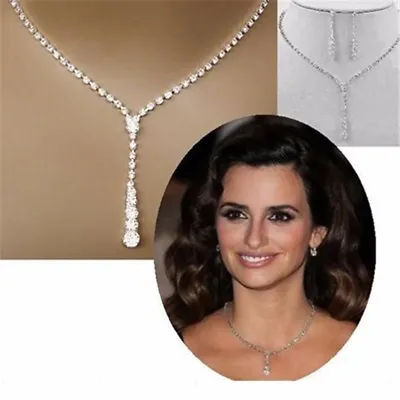 £6.99 • Buy Crystal Rhinestone Diamante Bridal Necklace & Earrings Set  Wedding Choker