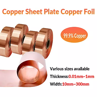 Pur COPPER Sheet Copper Foil Guillotine Cut Sheet Metal Plate Thickn 0.01mm-1mm • £6.66