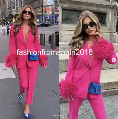 $132.49 • Buy Zara New Woman Straight Blazer With Feathers Mid-pink Xs-xxl 8216/707