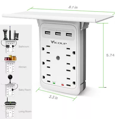 Socket Shelf Surge Protector Adapter With 6AC Outlet 3 USB Port Outlet Extender  • $13.97