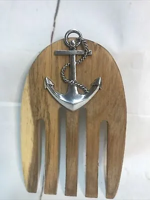 $7 • Buy  Bamboo Wooden Salad Server Decor Kitchen Utensil Thick Fork SEA Metal Anchor