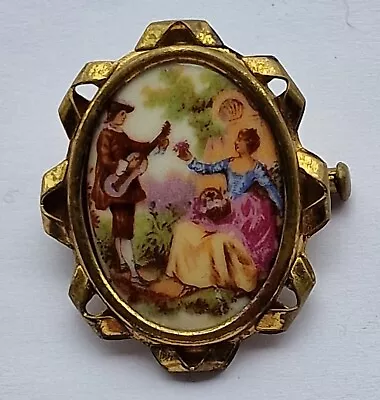 Vintage Limoges Gold Tone Porcelain Brooch Signed P Pastaud • £25