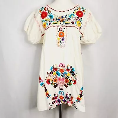 Unbranded Tunic Embroidered Mexican Dress‎ Vintage Style Hippie Boho • $44.99