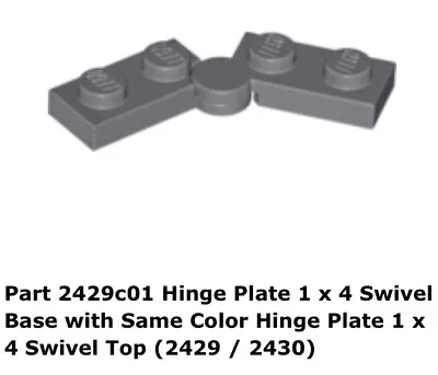 Lego 2x 2429c01 Dark Bluish Gray Hinge Plate 1 X 4 Swivel Base • $6.63