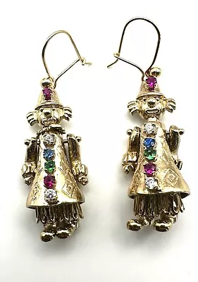 9ct Gold Clown Earrings 9K Gold Articulated Rag Doll Clown Drop Earrings RARE • £450