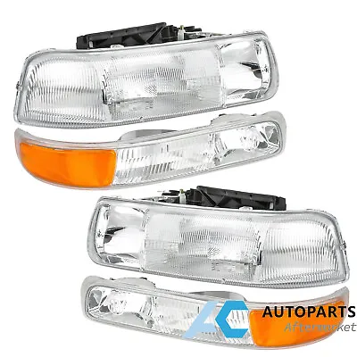 For 99-02 Chevy Silverado 00-06 Tahoe Suburban Headlight Bumper Lamp 4Pcs Chrome • $60.99