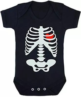 Skull Cage Short Sleeve Babygrow Skeleton Bones Inside Funny Halloween Outfit • £10.99