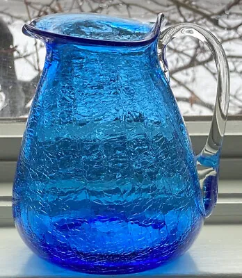 Vintage Pilgrim Blue Crackle Art Glass 5” Pitcher • $12.95