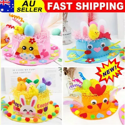 Children DIY Easter Non Woven Fabric Hat Kit Bunny Egg Material Kit Handmade WR • $13.96