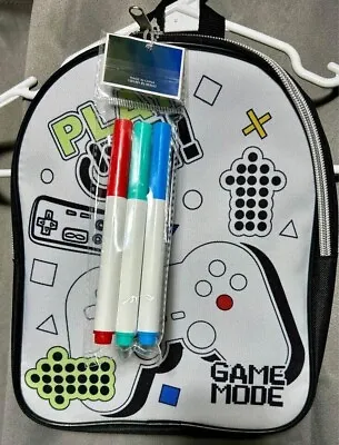 Kids PLAY ON  Mini Backpack - Color In Fabric - 3 Markers Included - NEW- 11 In. • $10.99