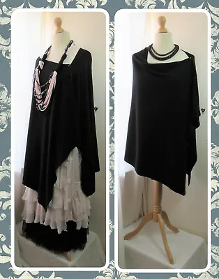 Bnwt Quirky Lagenlook Black Soft-knit  Buttoned Multiway Poncho Osfa • £26.99