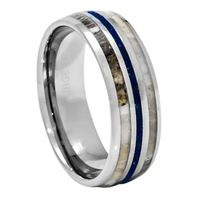 Deer Antler Ring With Lapis Inlay 8mm Wedding Band Comfort Fit 7-14 Men Women • $79