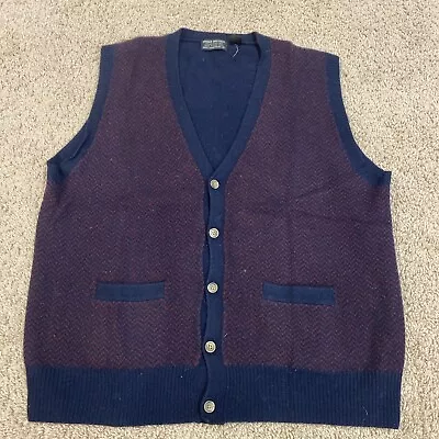 Vintage Mens XL Brooks Brothers Cardigan Sweater Vest 100% Lambswool- Blue/Red • $24