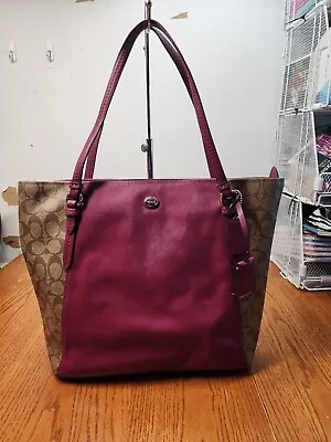 AUTHENTIC Coach Peyton Coated Canvas Saffiano Tote Plum Purple $378 • $75