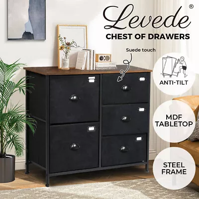 Levede Chest Of 5 Drawers Storage Cabinet Dresser Lowboy Organizer Suede Drawer • $79.99