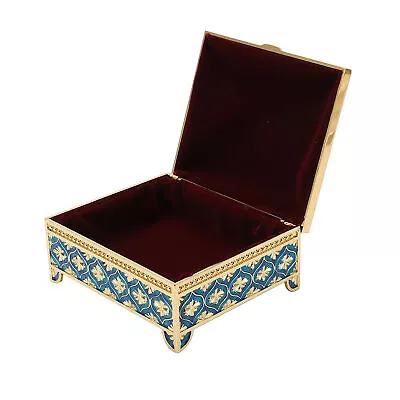 Vintage Metal Jewelry Box Rose Embossed Quadrate Jewelry Storage Box(Blue) AU • $121.82