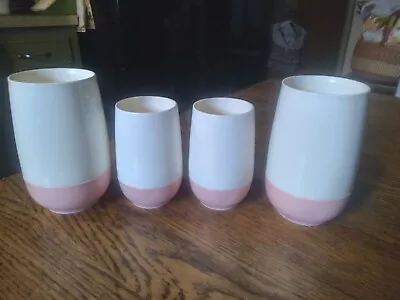 $14.99 • Buy 4 Vtg Bopp-Decker Plastic Vacron Vacuum Tumblers Cups 7 & 12 Oz. Pink & White
