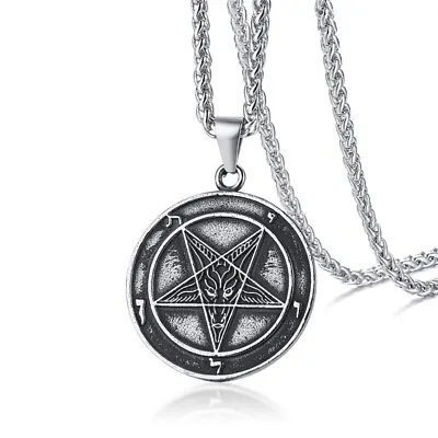 Both Side Grey Baphomet GOAT Sigil Of Lucifer Coin Pendant Necklace Satanic Gift • $9.99