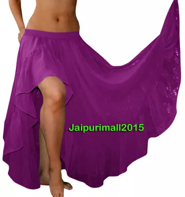 Purple Chiffon Ruffle Slit Skirt Gypsy Flamenco Tribal Belly Dance Skirt Falda • $31.34