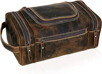 Leather Shaving Kit Brown Toiletry Bag Large Leather Men's Dopp Kit For Travel_ • $63.06