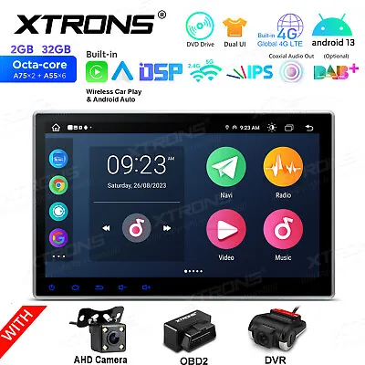 CAM+DVR+OBD+10.1  Android 13 Double DIN Car Radio Stereo GPS Nav 4G DVD Car Play • £257.99