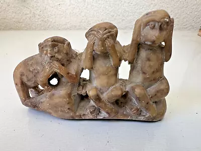 Hand Carved Soapstone 3 Monkeys Figurine Speak See Hear No Evil • $18