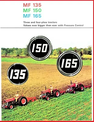 Color Brochure Massey Ferguson MF 135 150 165 Tractor Gas & Diesel 3 & 4 Plow • $22