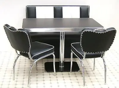 Retro Furniture 50s American Diner Kitchen Half Booth Bench Seating Set Black 26 • £1990