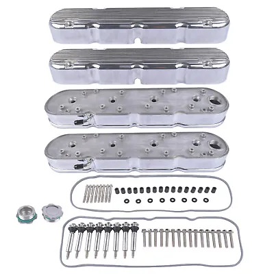 2Pcs Aluminum Valve Cover For Chevy LS Finned Vintage Hidden Coil - Polished • $164