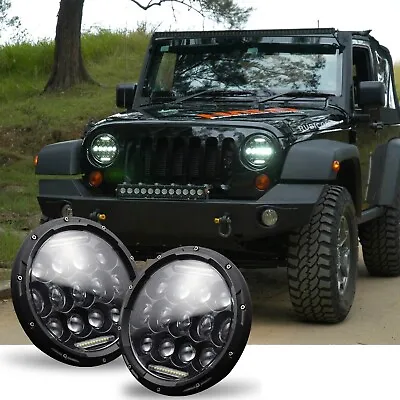 2Pcs 7  Inch Black LED Headlight DRL For Ford Bronco PickUp F100 F150 F350 F250 • $168.89