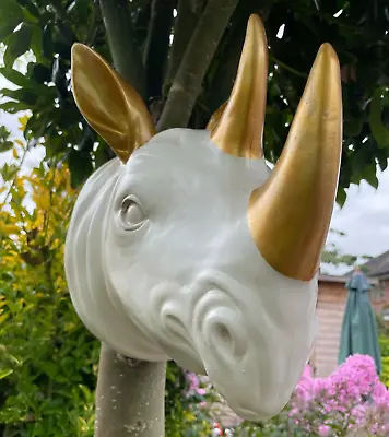 Wall Mounted Rhino Head Ornament Rhinoceros Hanging Wall Sculpture Home Décor • £24.99