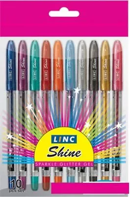 10 Pack Of Gel Pens Extra Sparkle Glitter Pens For Home School Office Best Price • £2.75