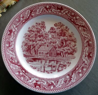 Vintage 1965 2 Royal Ironstone Memory Lane 10  Dinner Plates Red Transferware • $39