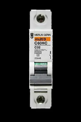 MERLIN GERIN 32 AMP CURVE C 10kA MCB CIRCUIT BREAKER C60HC 25648 MULTI9 • £3.95