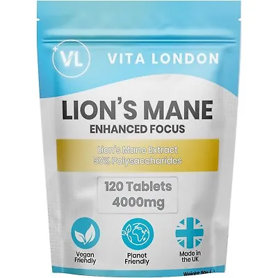 Lions Mane Mushroom 4000mg 120 Tablets (Not Capsules Or Gummies) Focus Brain • £7.99