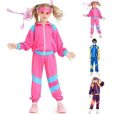 Kid Boys Girls 80s 90s Retro Tracksuit Costume Shell Suit Party Disco Outfit Set • £16.07