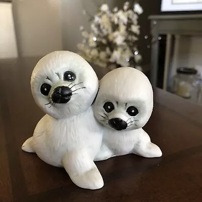 VTG Enesco Morehead Endangered Young'uns 1984 White Gray Seals Figurine • $15