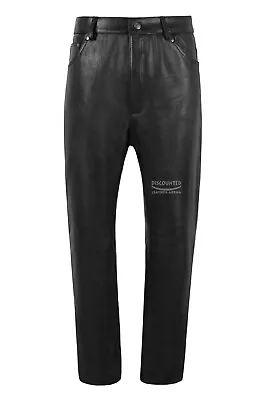 Men's Leather Pants Biker Trouser Black Jeans Biker Cowhide Leather Trouser 666 • £59.99