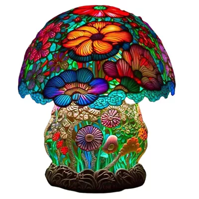 Stained Glass Plant Series Table Lamp Bohemian Resin Mushroom Night Lights Decor • $36.99