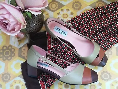 £25 • Buy Lulu Hun Green And Brown 60s Style Block Heel Mod Shoes Size UK 7