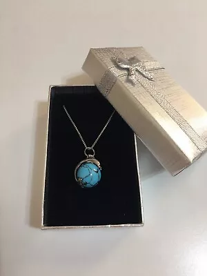 Vintage Italy 925 Sterling Silver Turquoise ￼Spinning ￼Ball Dolphins￼￼ Necklace • $39.95